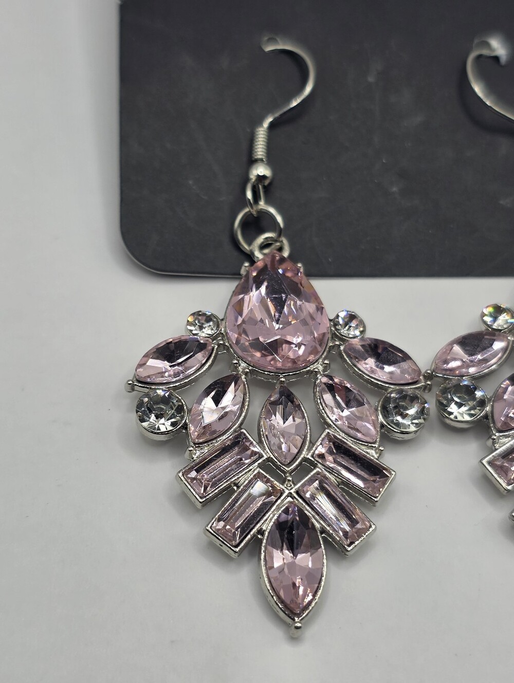 Pink Rhinestone Silver Chandelier Drop Earrings NWT - Picture 3 of 5